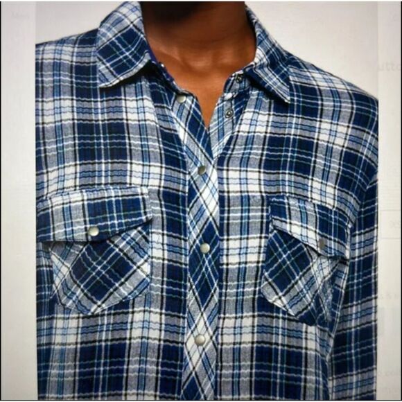Kut From The Kloth Boylen Relaxed Snap Down Gauze Plaid Western Long Sleeve 1X - Picture 6 of 6